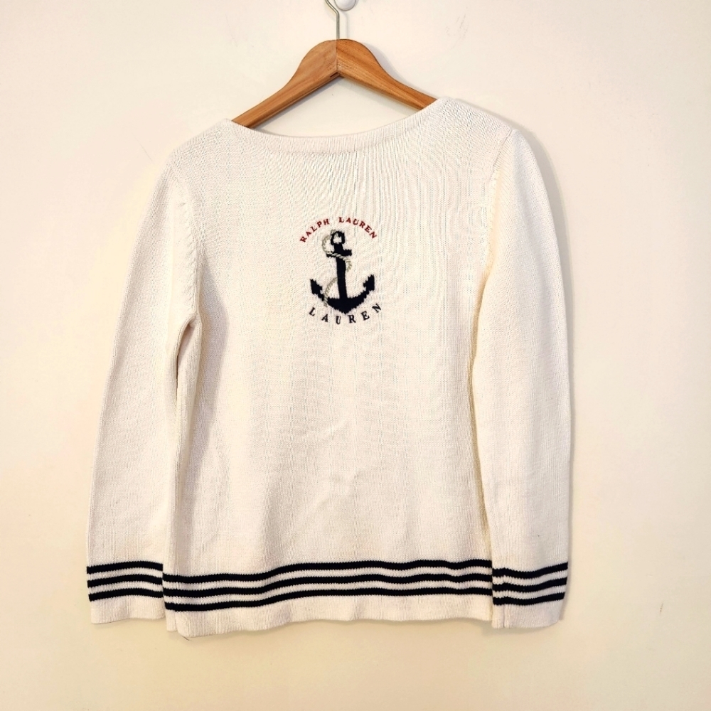 Ralph Lauren Vintage Nautical Anchor knit crew neck sweater size medium